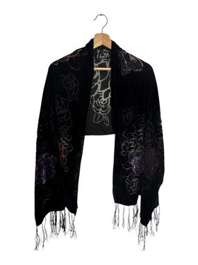 Vintage Velvet Burnout Floral Fringe Scarf Shawl Boho Gothic